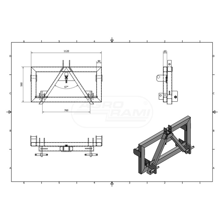 Trójpunktowy adapter, norma Euro ramka TUZ 1000kg 9988122 HOXSO