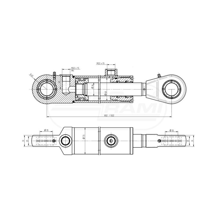Cylinder  hydrauliczny CJ2F-16-63/36/520-00 Skrawmet