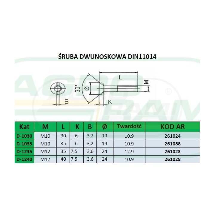 ŚRUBA M10X30 D-1030 DIN11014 (DWUNOSKOWA) PREMIUM 523742V KL 10.9