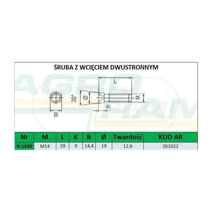 ŚRUBA Z NAKRĘTKĄ M14X40 12.9 (30 STOPNI) (Z WCIĘCIEM DWUSTRONNYM) PREMIUM LK000009V