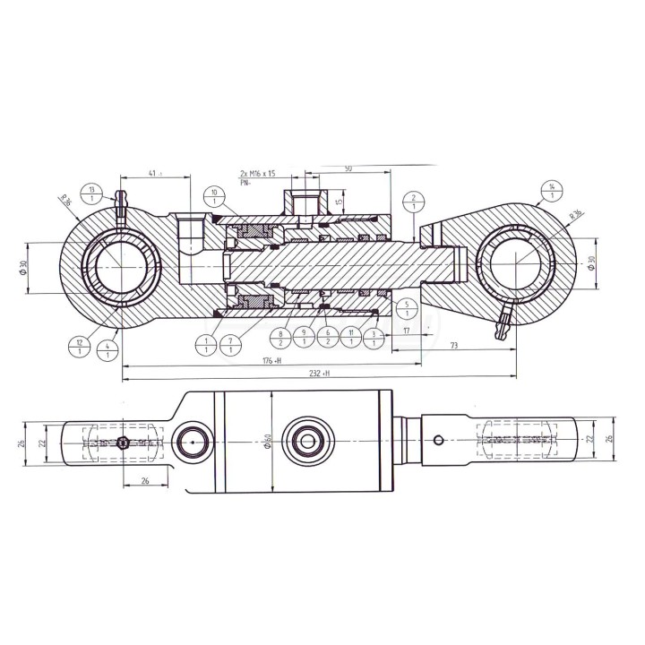 Cylinder CJ2F-50/28/350+KT2 Skrawmet