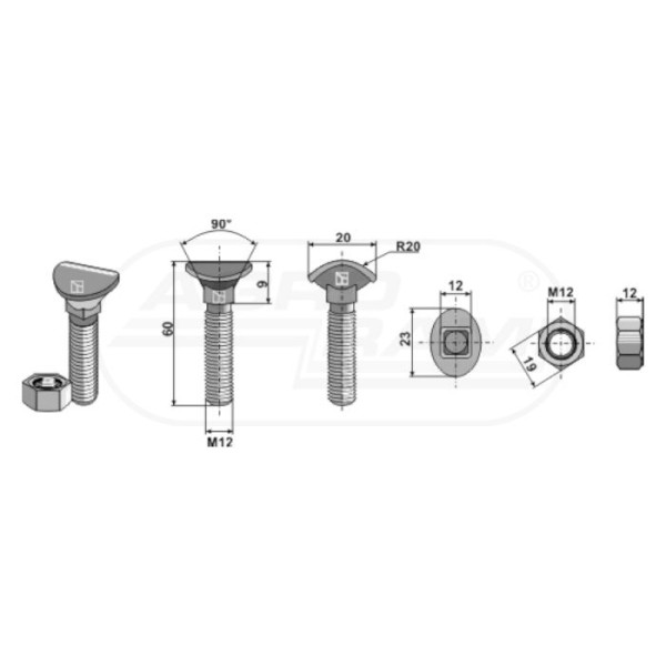 ŚRUBA KULTYWATORA M12X60 8.8 IND