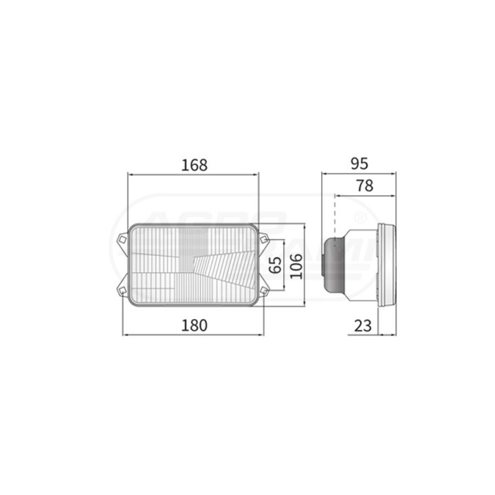 Reflektor przedni 189007 , 189008 , 189008R ,  WYMIARY: 167,1x106,7 MM PARAMETRY : 12V60 / 65W / H4 RE.27051 WESEM