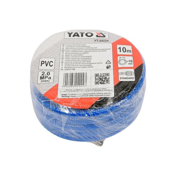 Wąż pneumatyczny zbrojony PVC z szybkozłączami YATO 10mm x 10m YT24224