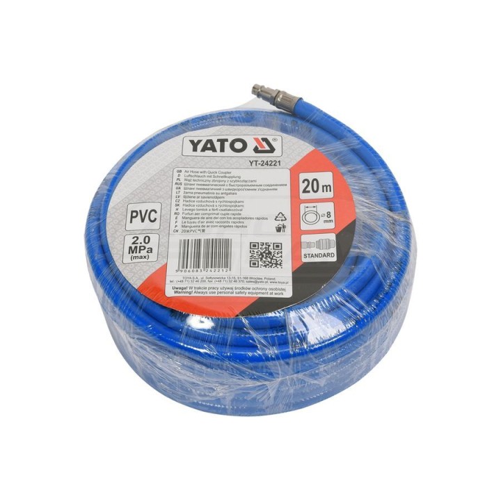 Wąż pneumatyczny zbrojony PVC z szybkozłączami YATO 8mm x 20m YT24221