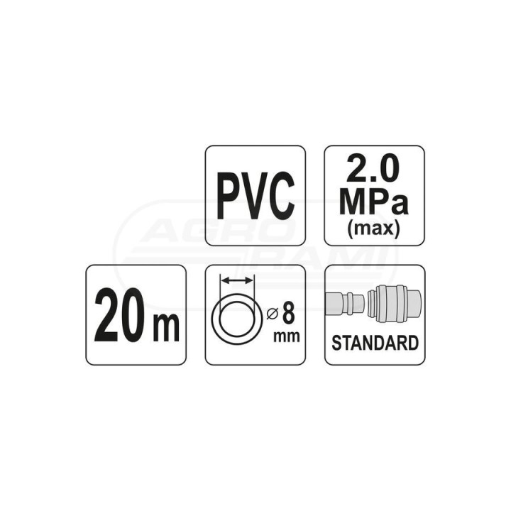 Wąż pneumatyczny zbrojony PVC z szybkozłączami YATO 8mm x 20m YT24221