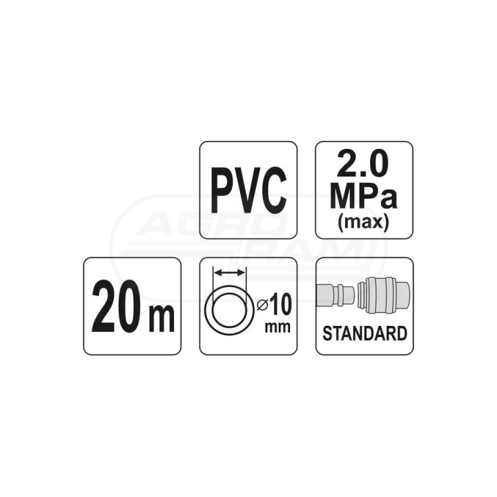Wąż pneumatyczny zbrojony PVC z szybkozłączami YATO 10mm x 20m YT24225