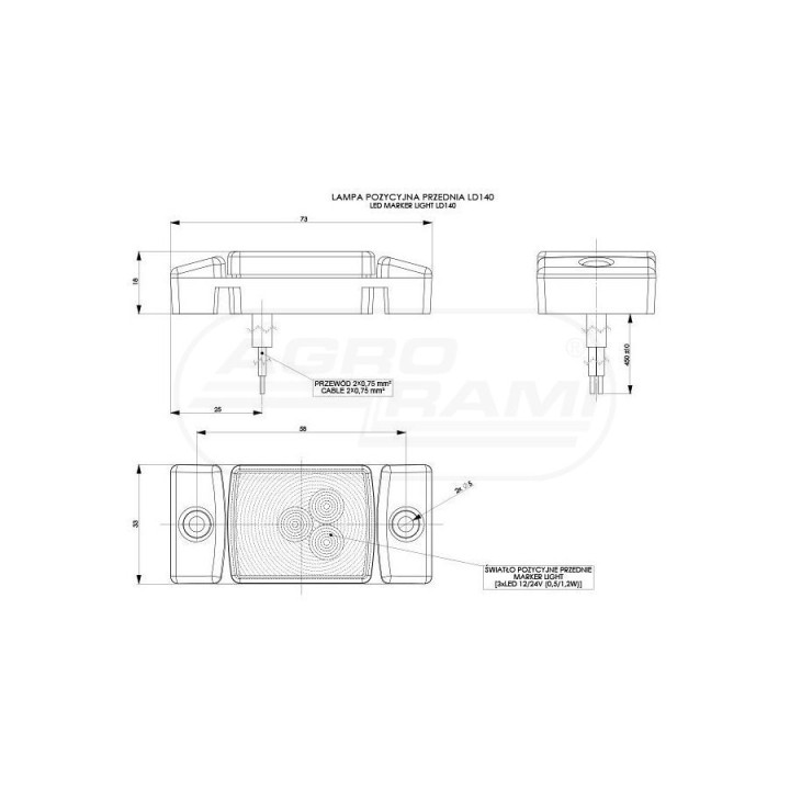 Lampa obrysowa Horpol 40 diod 12/24V LD140 HORPOL