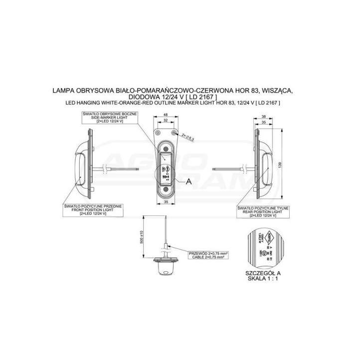 Lampa obrysowa biało-pomarańczowo-czerwona wisząca LD2167 HORPOL