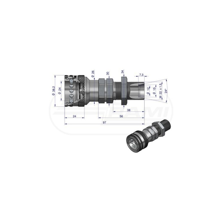 Szykozłącze hydrauliczne gniazdo long M22x1,5 gwint zewnętrzny EURO 9100822GL ISO 7241-A WARYŃSKI Waryński