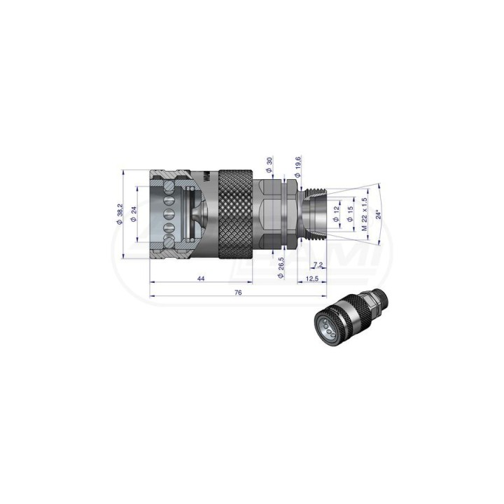 Szybkozłącze hydrauliczne gniazdo M22x1,5 gwint zewnętrzny EURO PUSH-PULL 9100822G ISO 7241-A WARYŃSKI Waryński