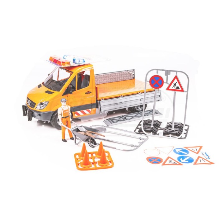 Mercedes Sprinter do prac drogowych z figurką i akcesoriami Bruder 02677 BR02677 BRUDER