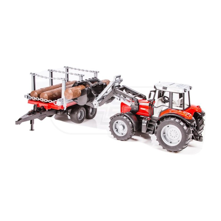 Traktor Massey Ferguson 7480 z ładowaczem czołowym, przyczepą do drzewa Bruder 02046 BR02046 BRUDER