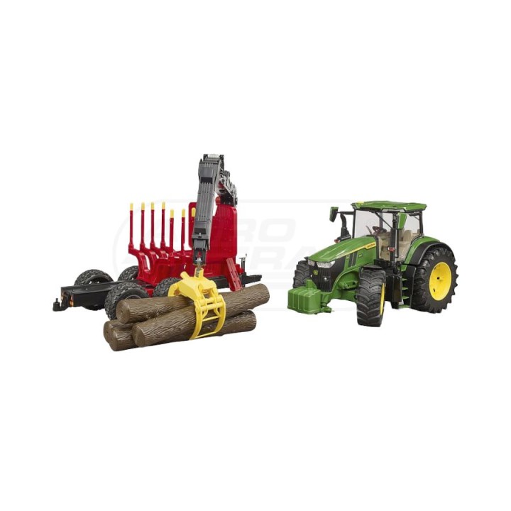 John Deere 7R 350 z przyczepą spedycyjną i 4 pniami drzew Bruder 03154 BR-03154 , BRUDER