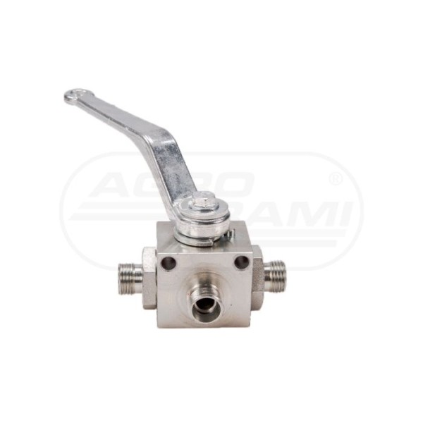 Zawór kulowy hydrauliczny 3-drogowy 32 M16x1,5 10L z otworami mocującymi 500 bar