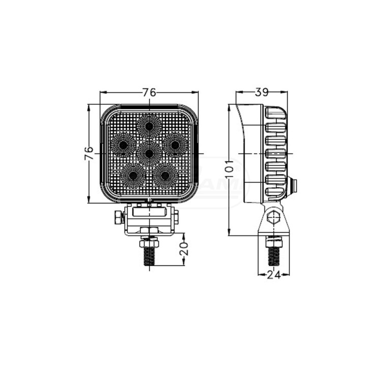 Lampa robocza OSRAM z 24LED, kwadratowa, rozproszona 10-30V TT TECHNOLOGY TT.13324