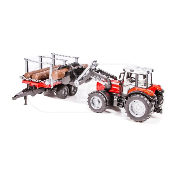 Traktor Massey Ferguson 7480 z ładowaczem czołowym, przyczepą do drzewa