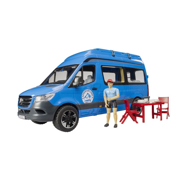MB Sprinter Camper niebieski z figurką i z akcesoriami BR02684 BRUDER
