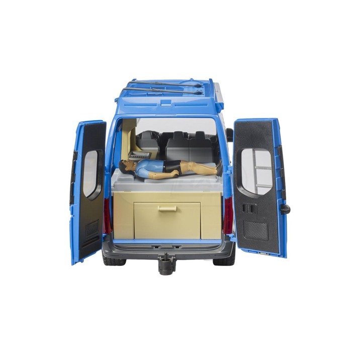 MB Sprinter Camper niebieski z figurką i z akcesoriami BR02684 BRUDER