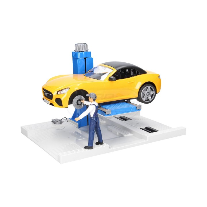 Warsztat samochodowy z autem żółtym Roadster BR-62112 BRUDER