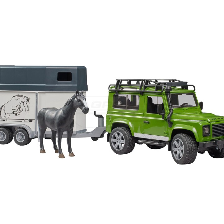 Land Rover z przyczepą dla konia i figurką konia BR-02592 BRUDER