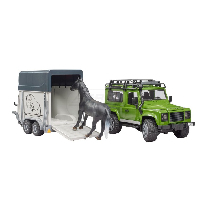 Land Rover z przyczepą dla konia i figurką konia BR-02592 BRUDER