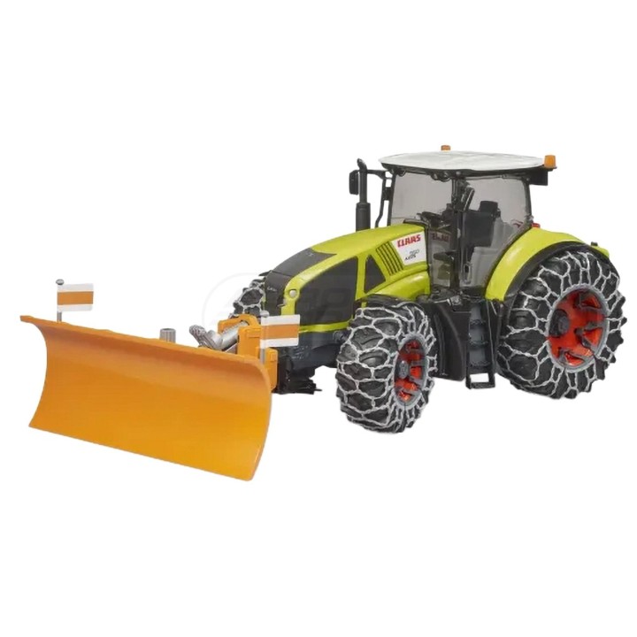 Traktor Claas Axion 950 z pługiem śnieżnym i łańcuchami na kołach BR-03018 BRUDER