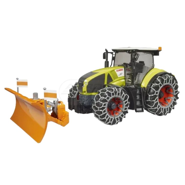Traktor Claas Axion 950 z pługiem śnieżnym i łańcuchami na kołach BR-03018 BRUDER
