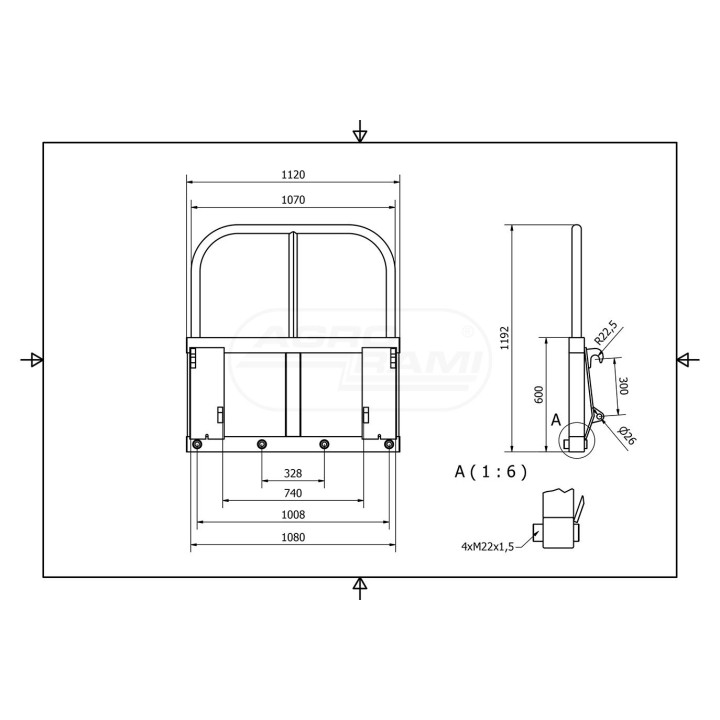 Widły do transportu bel EURO-NORM 1000 kg 4- zębne ( bez zębów ) 9988110 HOXSO