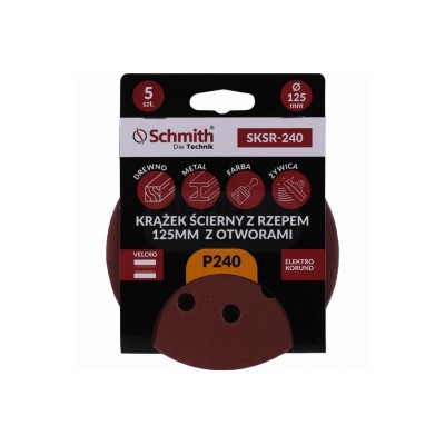 Krążek ścierny z rzepem 125mm z otworem P-240- 5SZT