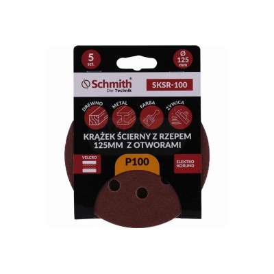 Krążek ścierny z rzepem 125mm z otworem P-100 -5szt