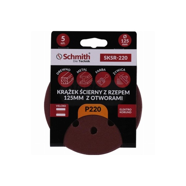 Krążek ścierny z rzepem 125mm z otworem P-220 -5szt