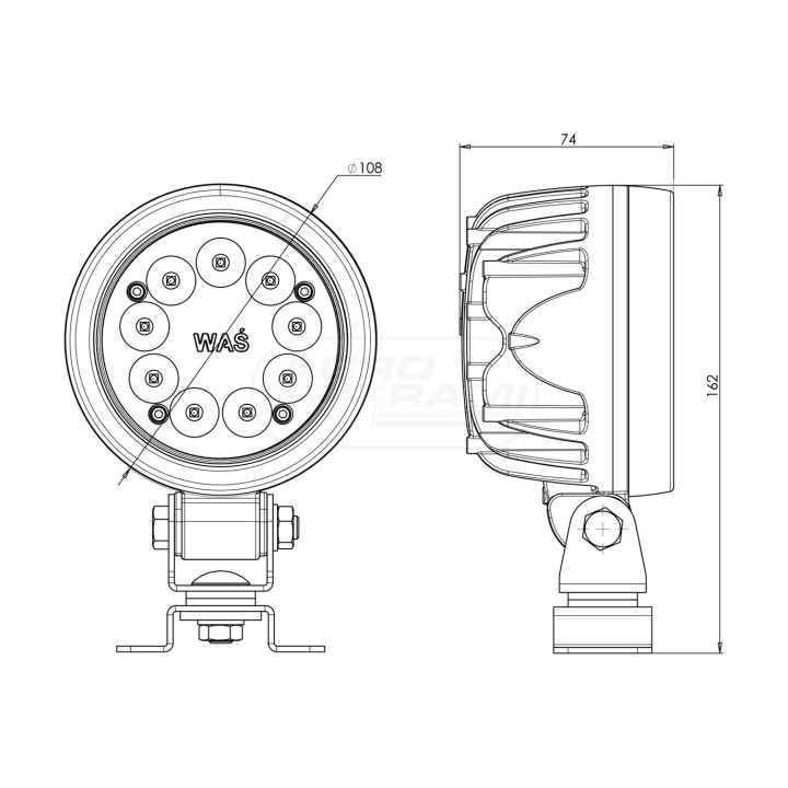 Lampa robocza okrągła W162 7000 (9 LED) światło rozproszone, z przewodem WAŚ 1153