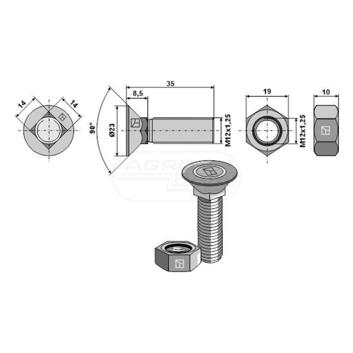 ŚRUBA Z NAKRĘTKĄ M12X35 10.9 IND