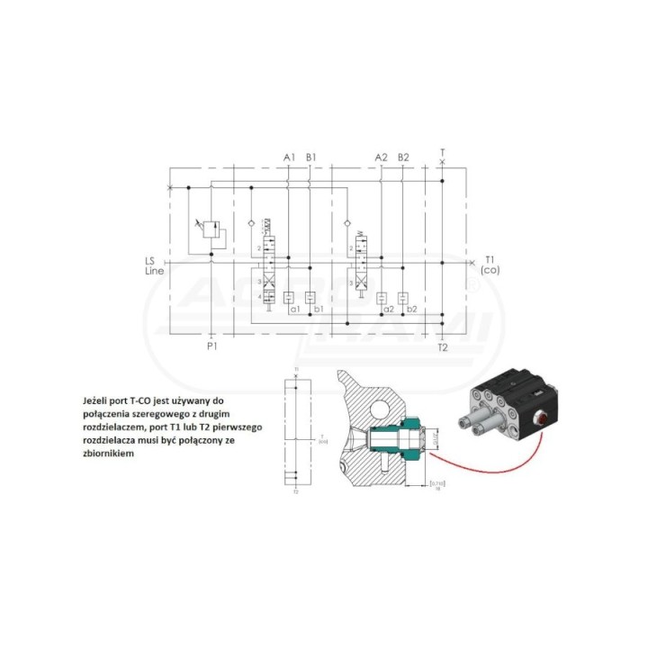 ROZDZIELACZ HYDRAULICZNY ŁADOWACZ LS 2-SEKCJE ,JEDNA SEKCJA PŁYWAJĄCA MAX.90L STEROWANIE NA LINKĘ I JOYSTICK VOIMA V-RC-90L/2LX1