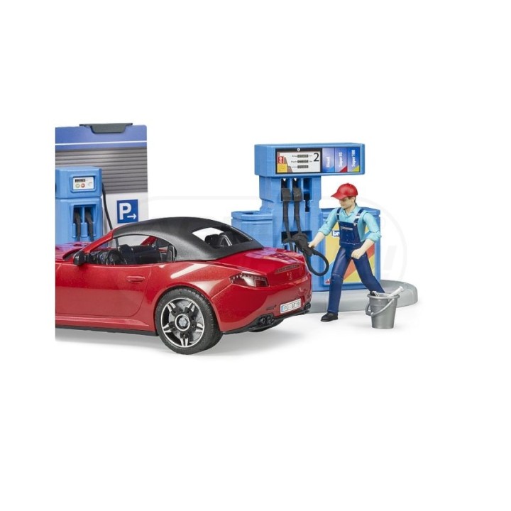 Stacja Paliw z myjnią i z czerwonym autem Roadster Bruder 62111 BR-62111 BRUDER