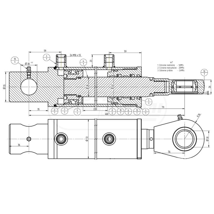 Siłownik hydrauliczny SMT2MT.63.36.220 Skrawmet