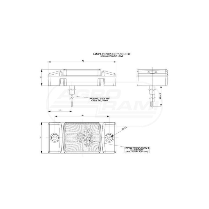 Lampa obrysowa Horpol 40 diod 12/24V Czerwona LD142 HORPOL