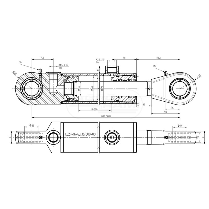 Cylinder hydrauliczny agregatu CJ2.63/36/800 Skrawmet