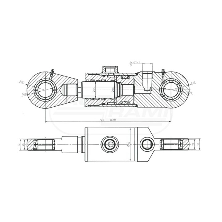 Cylinder hydrauliczny łyzki CJ2F80/45/200z CJ2F80.45.200.0.180 Skrawmet