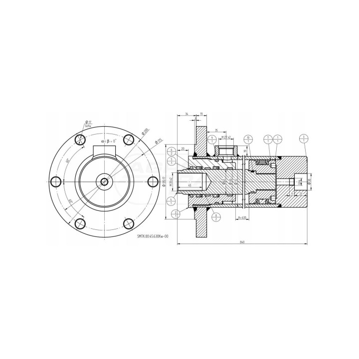 Cylinder obrotu CJ5F-80/45/630Gw 7214095090 Skrawmet