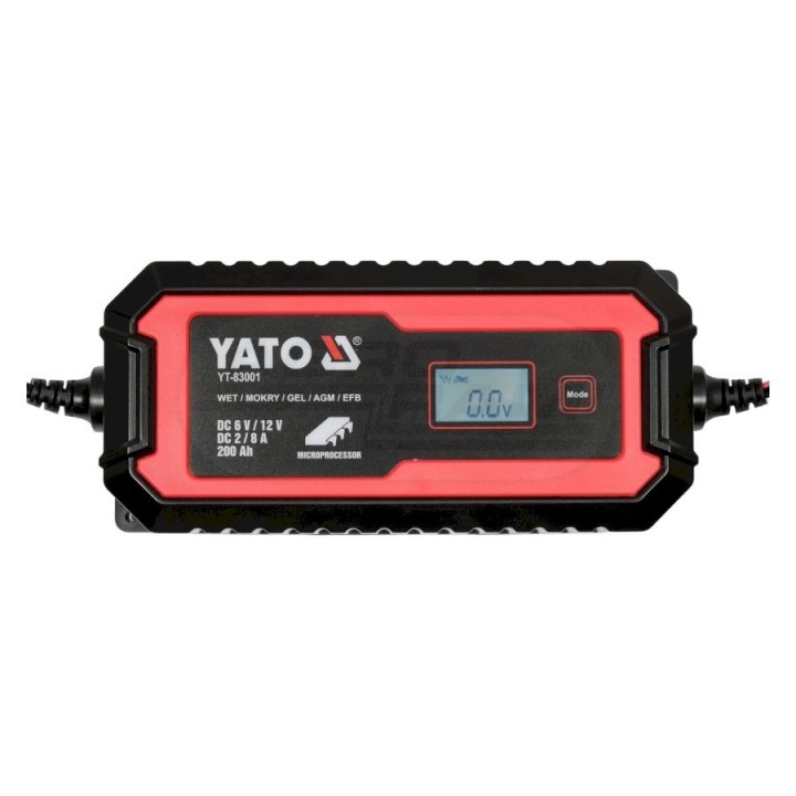 Prostownik elektroniczny z wyświetlaczem LCD 0,85A zakres 6V/2A YATO YT83001