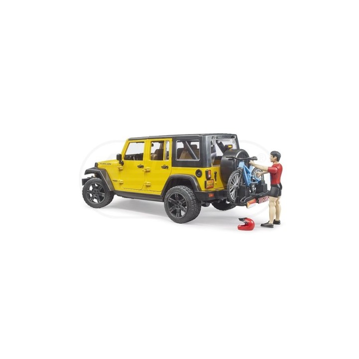 Jeep Wrangler rubicon z figurką kolarza i rowerem górskim Bruder 02543 BR02543 BRUDER