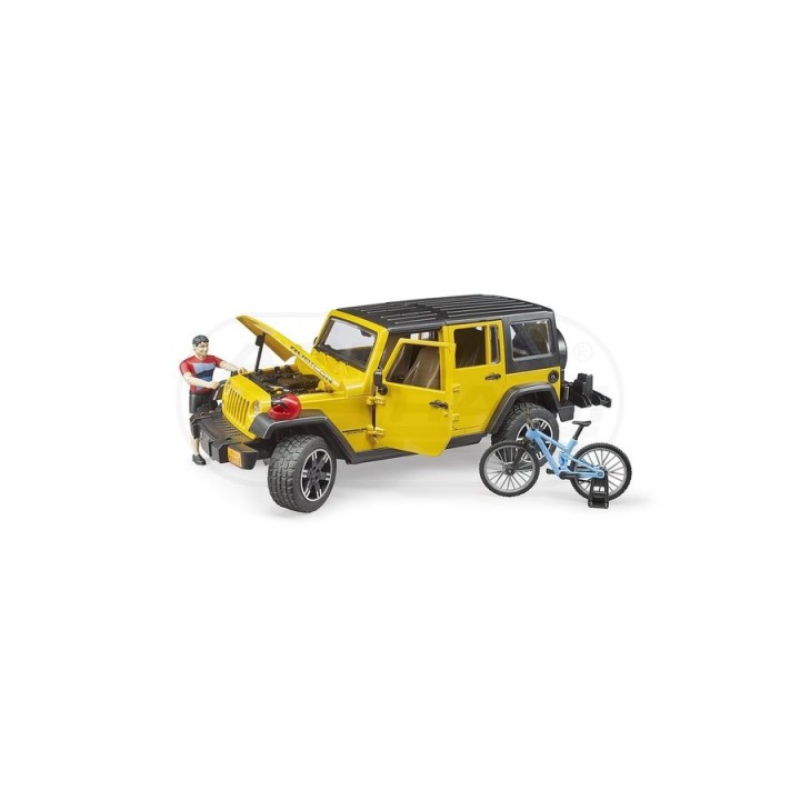 Jeep Wrangler rubicon z figurką kolarza i rowerem górskim Bruder 02543 BR02543 BRUDER