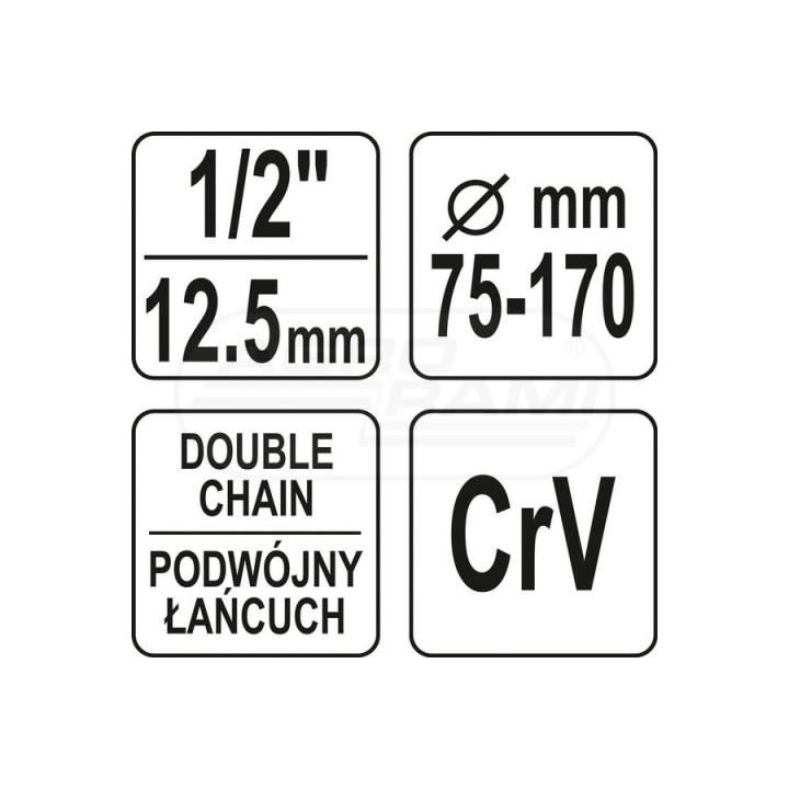 Klucz łańcuchowy do filtrów oleju zakres YATO 75-170 mm 1/2" YT08254