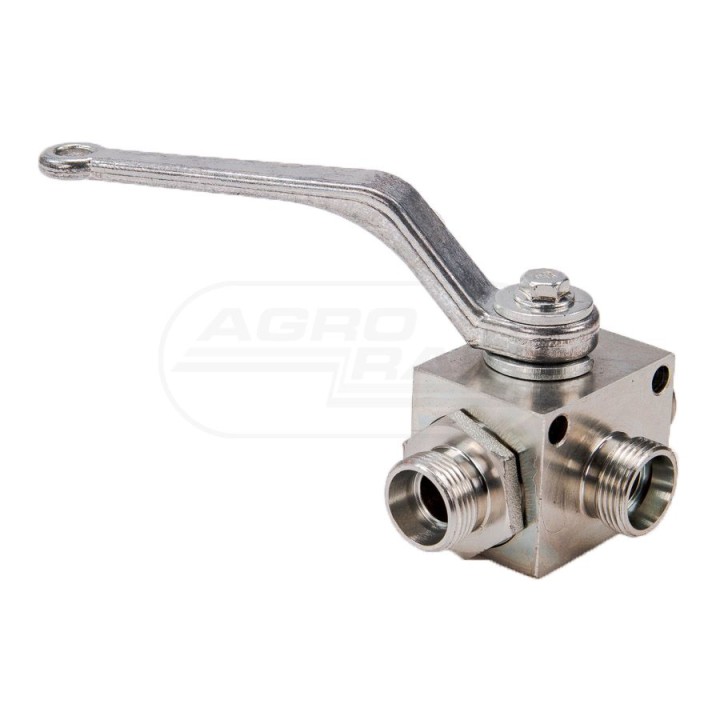 Zawór kulowy hydrauliczny 3-drogowy 3/2 M22x1,5 15L z otworami mocującymi 500 bar WKH3-15L-M22X1,5 Waryński