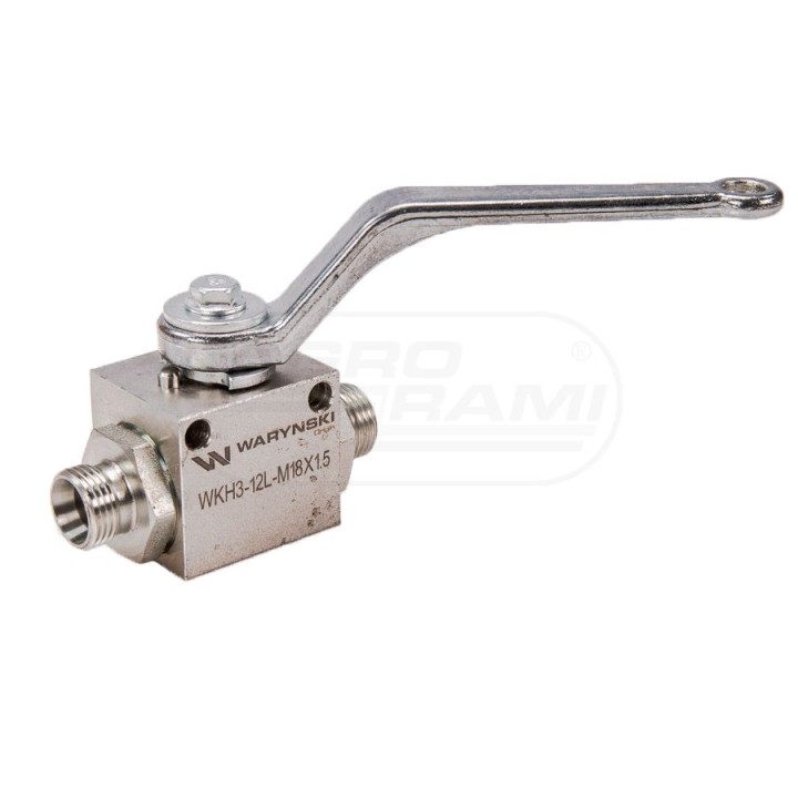 Zawór kulowy hydrauliczny 3-drogowy 3/2 M18x1,5 12L z otworami mocującymi 500 bar WKH3-12L-M18X1,5 Waryński