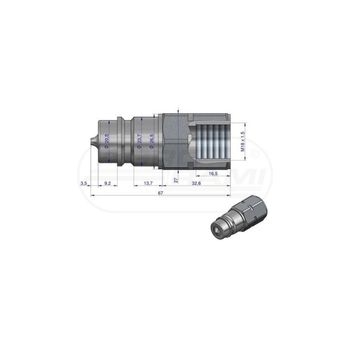 Szybkozłącze hydrauliczne wtyczka M18x1,5 gwint wewnętrzny EURO M18X1,5 ISO 7241-A WARYŃSKI Waryński