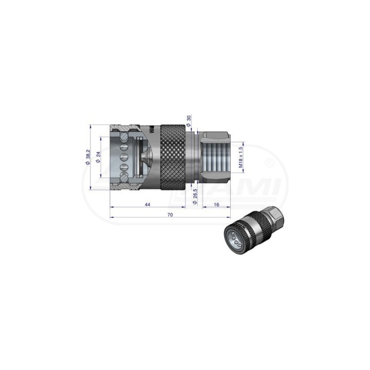 Szybkozłącze hydrauliczne gniazdo M18x1,5 gwint wewnętrzny EURO M18X1,5 ISO 7241-A WARYŃSKI Waryński