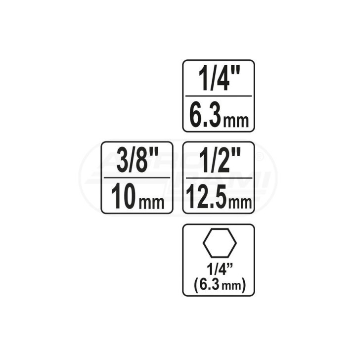 Zestaw adapterów do nasadek HEX YATO 1/4",3/8",1/2" YT04685